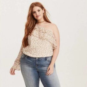 Torrid Floral Print Chiffon Ruffled One Shoulder Top